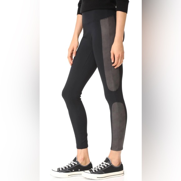 SPANX Black Panel Faux Leather Ponte Shaping Leggings Size Large - Picture 12 of 14